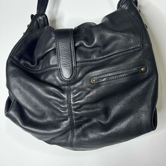 B. Makowsky Women's Black 100% Genuine Leather Hobo Shoulder Bag - Picture 9 of 16